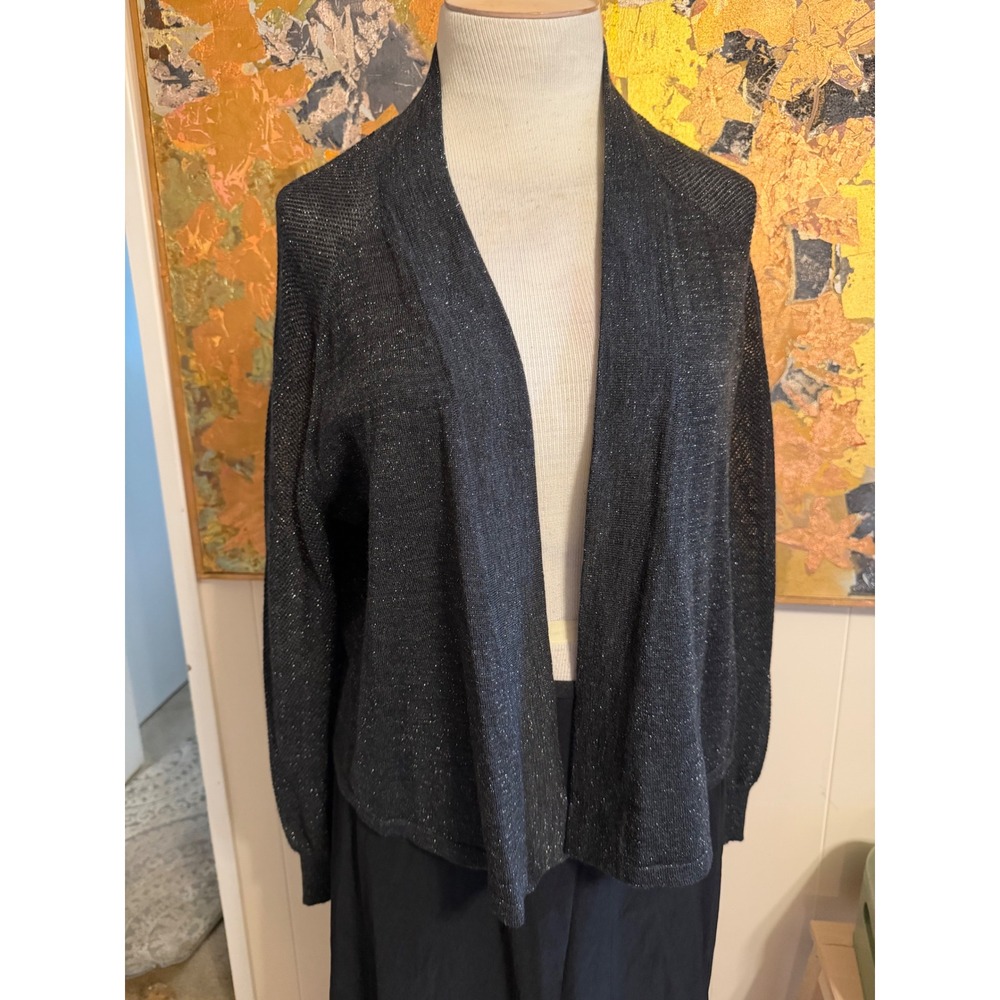NWT $258 Eileen Fisher Charcoal Cropped Wool Blend Sparkly Cardigan XL